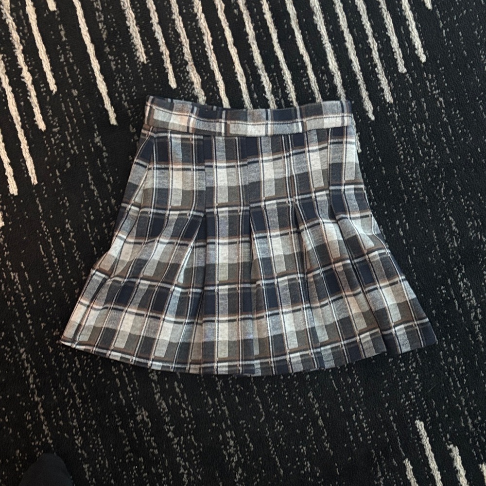 Fashion Nova Navy and Gray Pleated Plaid Mini Skirt